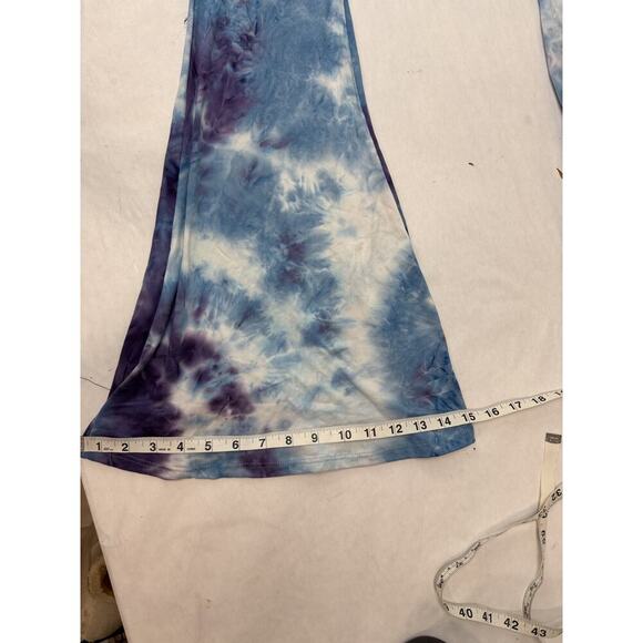 Bohemian Island Bell Bottom Pants Tie Dye Blue Purple Boho Unique 70s Small - Picture 5 of 8